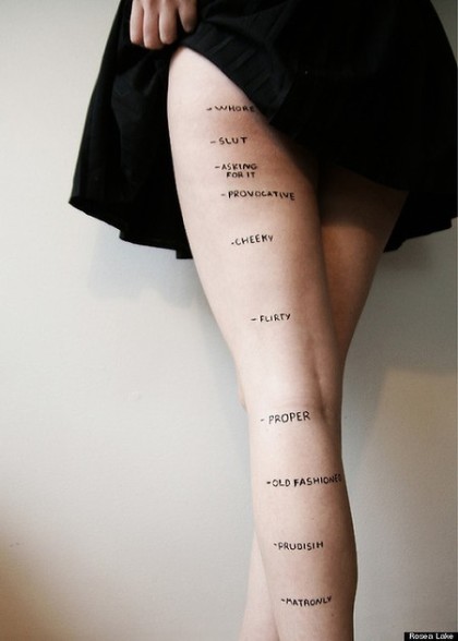 Woman with writing on her legs